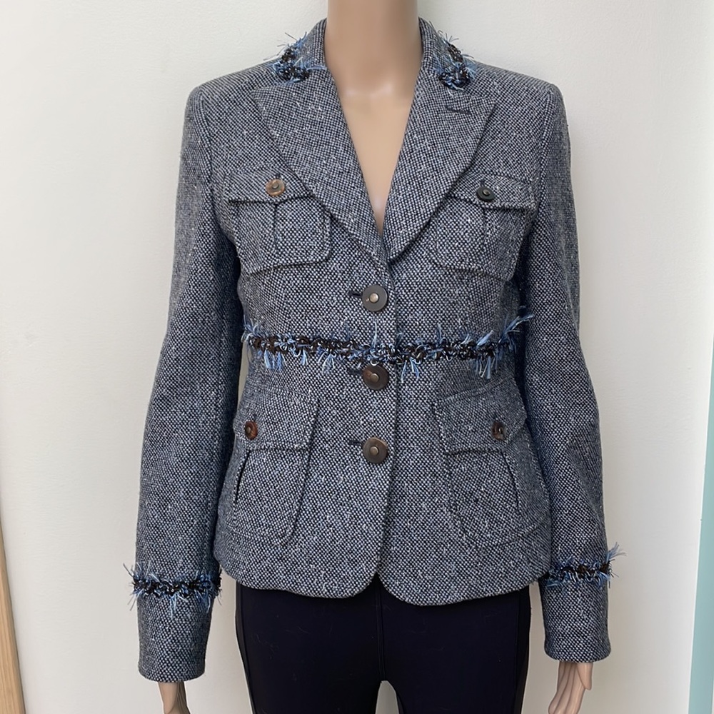 Worth size 2 tweed blazer blue brown